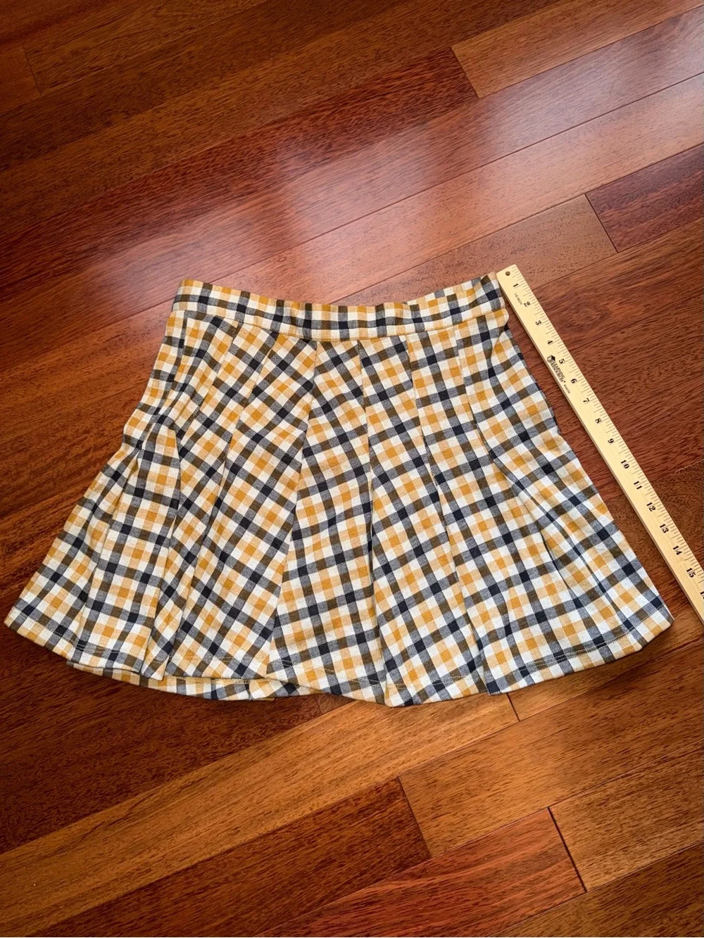 Free People Mustard, Black & White Plaid Skater Skirt - Picture 4 of 7